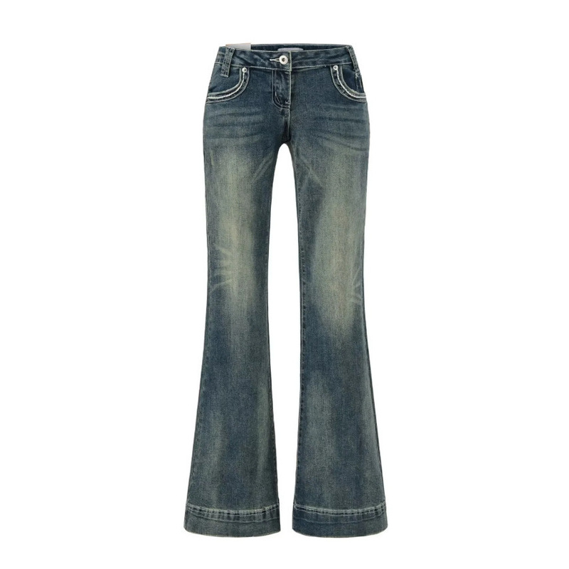 2026 Spring and Autumn Low-Waist Flared Jeans for Women, New American Style, Slim Fit with Back Pocket Design, Slimming Denim Pants