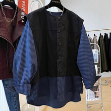 设计感慵懒风独特别致巨好看的马甲拼接格子衬衫外套女秋季上衣潮