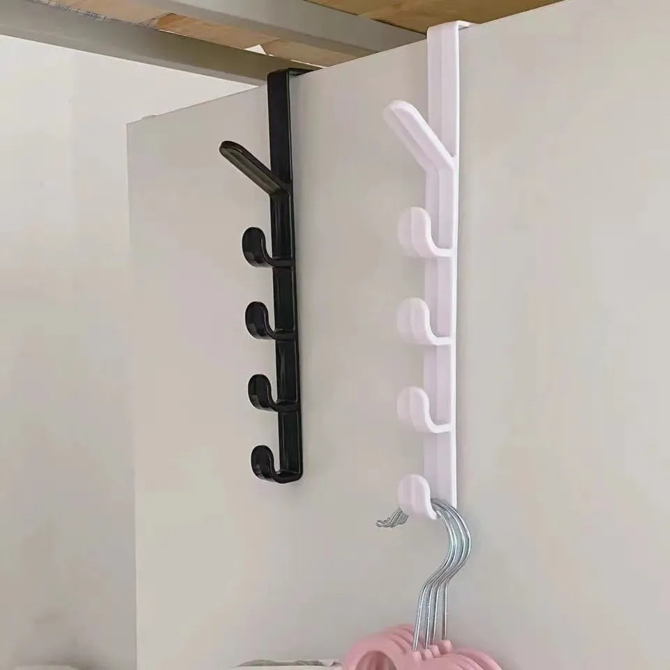 Door Rear Hook Vertical Slim Bag Storage Hanger, Dorm Bedside Cabinet Door Multi-purpose Clothes Rack with Five Sections
