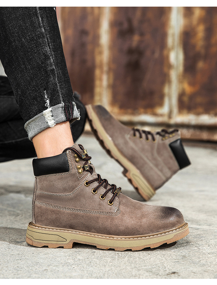 Ψηλές, μεγάλες κίτρινες μπότες, με στρώση κεφαλιού, δέρμα χοίρου, για υπαίθριες δραστηριότητες και ζεστά ανδρικά παπούτσια από κασμίρ_voghion.com