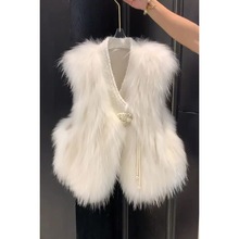 新中式防狐狸毛皮草马甲外套女马夹外搭国风时尚环保白耗子毛上衣