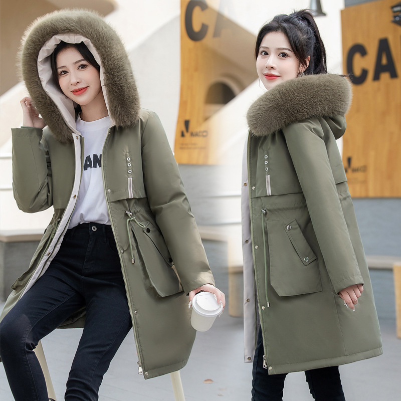 Ropa de algodón mediano y largo para mujeres invierno 2024 nuevo estilo coreano delgado una ropa de tres vestidos para superar la chaqueta de plumón ropa de algodón para mujeres
