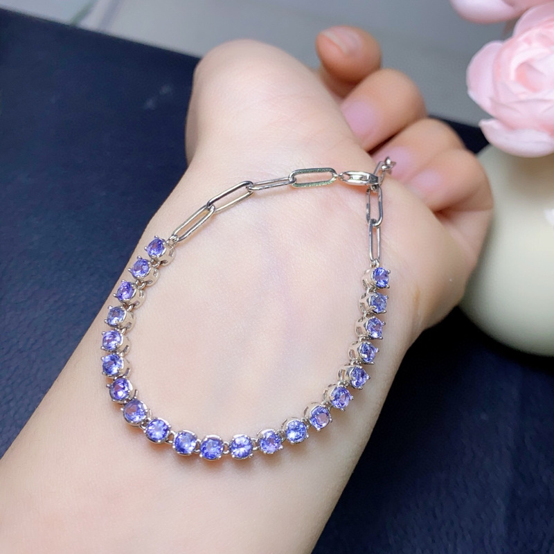 Natural Tanzanite Bracelet! Enchanting Purple Color, Fully Polished, 925 Silver Finely Inlaid with Main Stone 3mm Natural Tanzanite Bracelet! Enchanting Purple Color, Fully Polished, 925 Silver Finely Inlaid with Main Stone 3mm