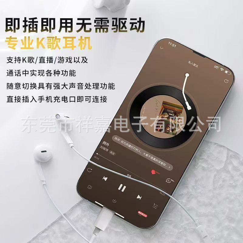 K歌耳机声卡直播耳机监听耳返变声有线耳机Typec扁头数字|undefined