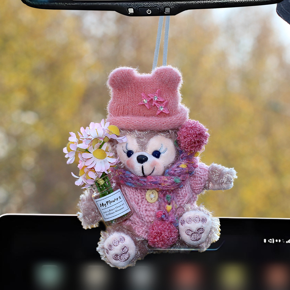 2025 nuevos colgantes de automóviles de peluche lindos muñecas de peluche decoración de automóviles colgantes de espejo retrovisor mujer