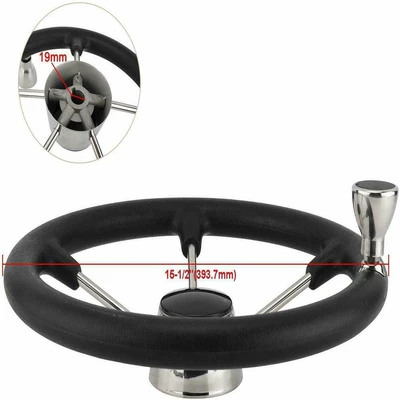 Marine hardware yacht accessories rudder wheel with power assist 15.5 inch stainless steel steering wheel with grip for yacht (Sükan çarxları)