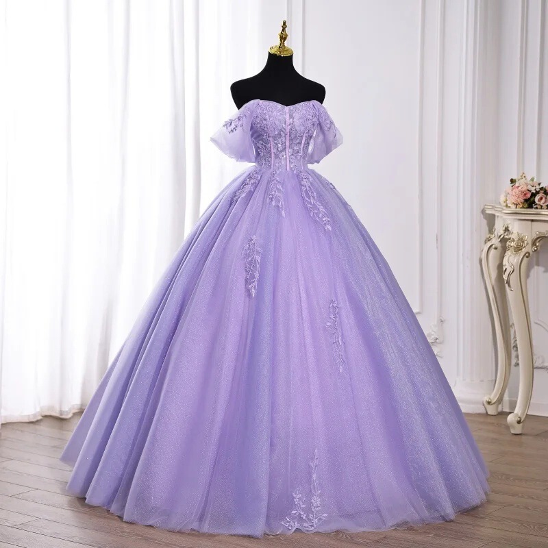European and American cross-border light purple off-shoulder evening dress for women, long tulle ball gown for prom, banquet, and party European and American cross-border light purple off-shoulder evening dress for women, long tulle ball gown for prom, banquet, and party