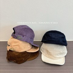儿童帽子复古灯芯绒美式短檐帽男韩版五片棒球帽女街头潮童鸭舌帽