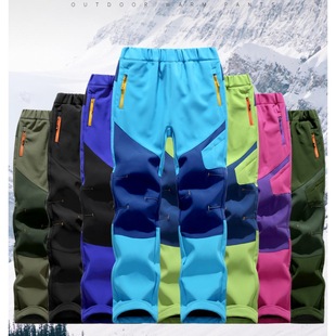 Wholesale Autumn and Winter New Kidsren's Outdoor Mountaineering Soft Shell Pants Fleece-Lined Thickeneded Assault Pants Color Matching Fleece Pants 2034