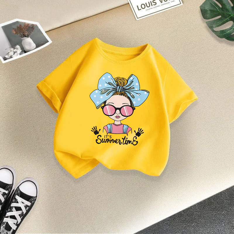 Ropa para niños transfronterizos 2024 verano nuevas camisetas de manga corta para niños y niñas tops de cuello redondo de moda bebé de media manga de algodón
