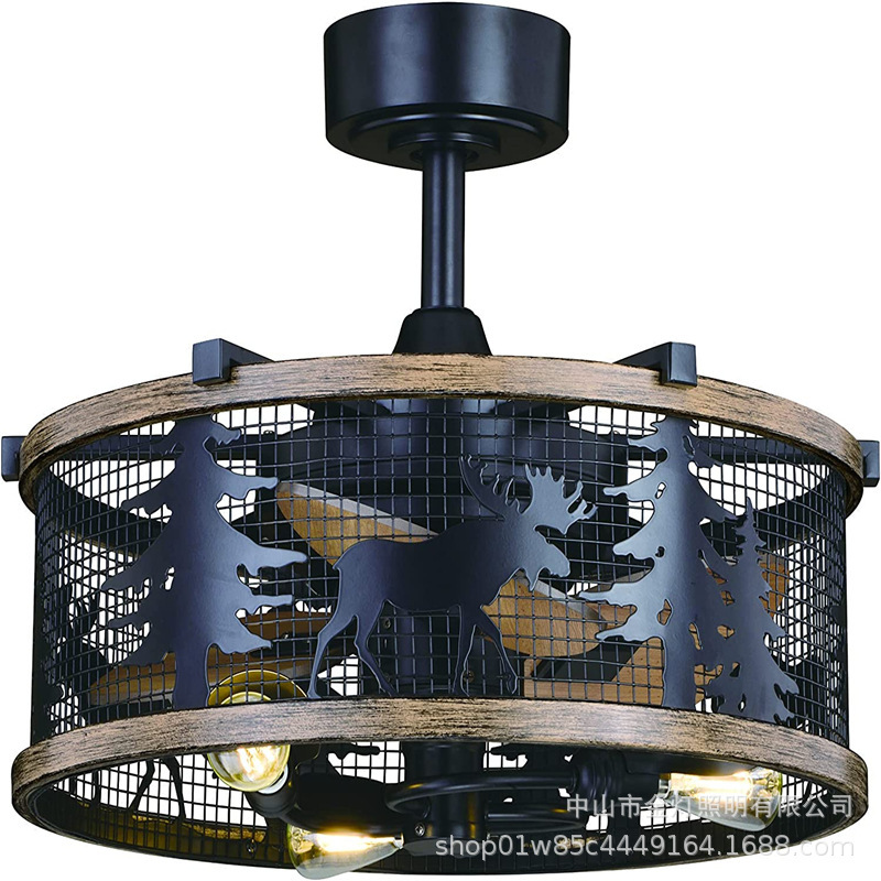 Cross-border Amazon ebay American fan lamp retro industrial living room dining room bedroom ceiling lamp iron lamp
