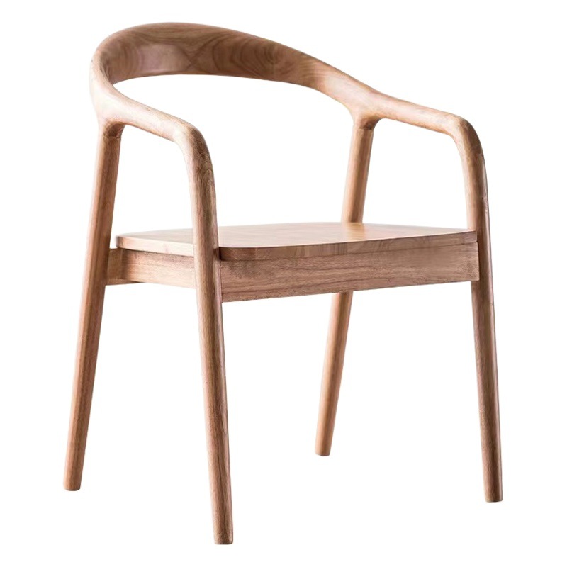 Silla de comedor de madera maciza de segunda mano, silla de comedor sencilla de madera maciza, silla con respaldo de ocio, silla nórdica con reposabrazos, silla Shumeite