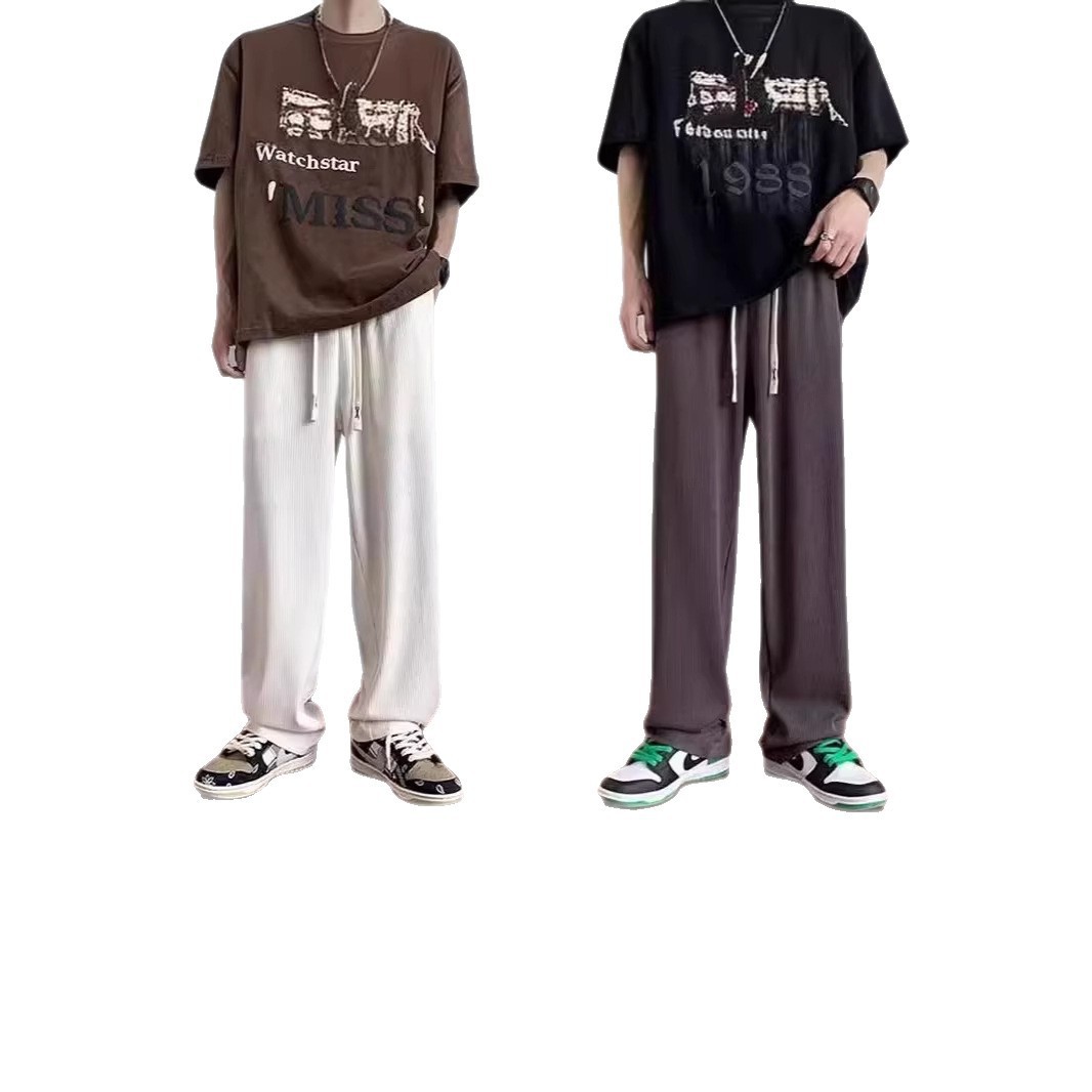 Verano delgado hombre 2026 nueva tendencia confortable pull-out pantalones largos de piernas largas pantalones de chicos rectos sueltos