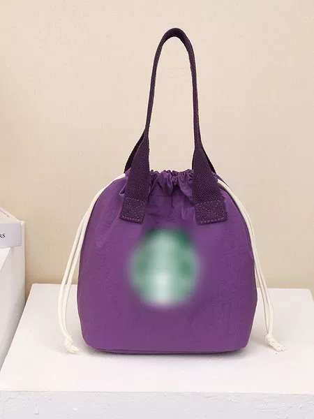 Handbag 2026 New Trendy Brand Printed Textured Nylon Fabric Water-Repellent Insulated Lunch Bag Drawstring Bucket Bag