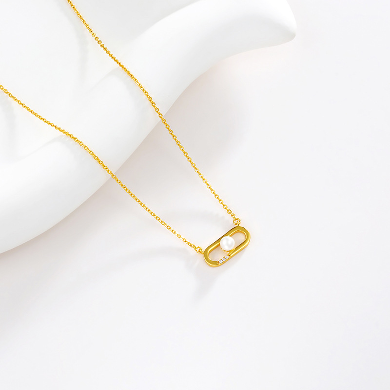 Xuping joyería elíptica simple cadena de clavícula geométrica nicho temperamento europeo y americano collar de perlas joyerías de otoño y invierno mujeres