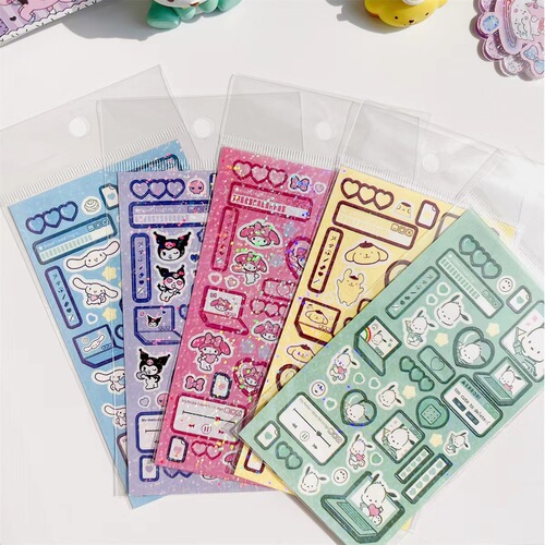 Sanrio Laser Sticker Cartoon Kuromi Cinnamon Dog Cute Account Sticker DIY Set Ins Xpress Sticker