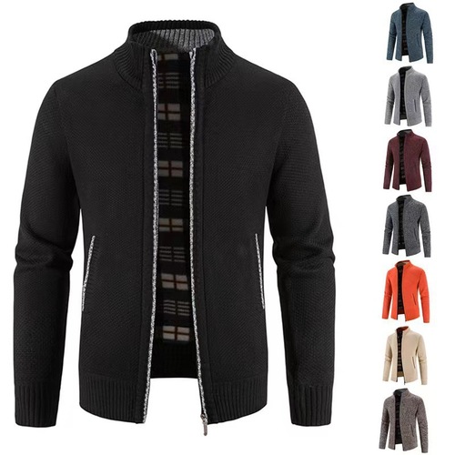 Autumn and winter men's fluffy cardigan large size men's stand collar warm knitted coat youth wool