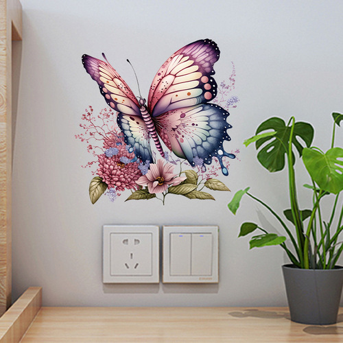 Lvkang cross-border hand-painted butterfly warm bedroom window sticker background wall decoration bathroom tile toilet decoration sticker