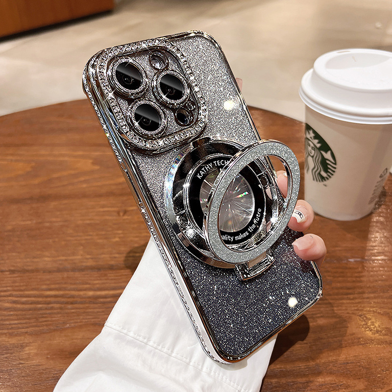 iPhone16携帯電話ケースに適しています電気メッキエッジドリルグラデーショングリッターアップル15新しい17Promax磁気ホルダー|undefined