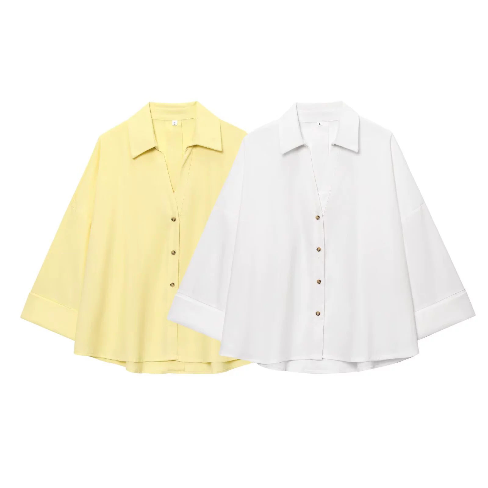 Женская одежда для внешней торговли 2025 лето европейский и американский стиль модная универсальная свободная рубашка на пуговицах из льна с широкими рукавами для женщин J32446