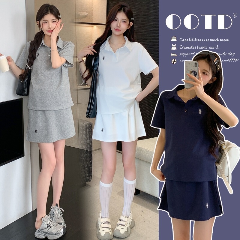 Real Shot of 2026 Summer New Maternity Polo Collar Casual Sports Embroidered Skirt Pants Adjustable Set