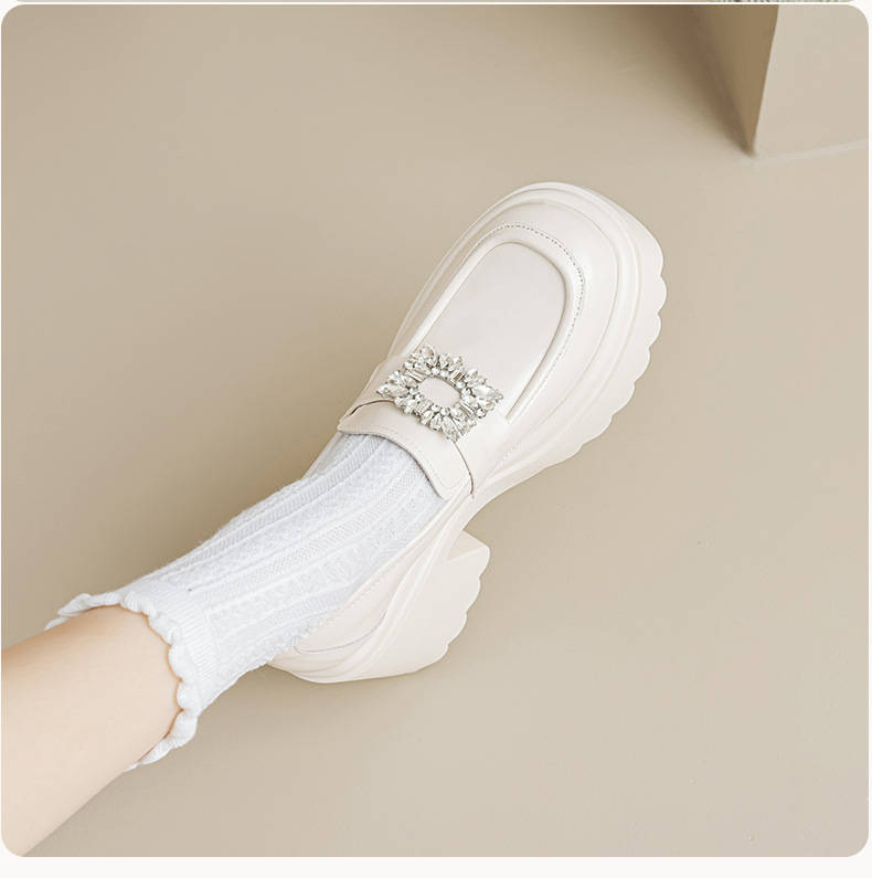 Giày lười cao gót nữ mũi nhọn đính đá vuông, đế dày xỏ chân — Màu đen chi tiết 10