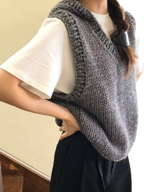 现韩国东大门overt*ke羊毛连帽针织马甲韩系女装手工编织重工背心|undefined