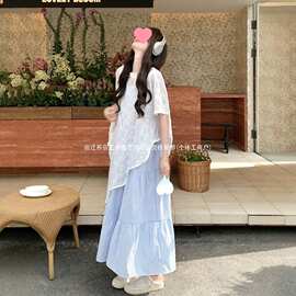 绝美小清新连衣裙女夏2026新款度假风不规则罩衫格子吊带裙两件套