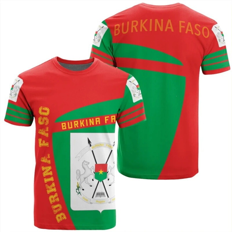 TEUM cross-border best-selling African Burkina Faso flag and emblem pattern 3D printed short-sleeve men's round-neck T-shirt TEUM cross-border best-selling African Burkina Faso flag and emblem pattern 3D printed short-sleeve men's round-neck T-shirt