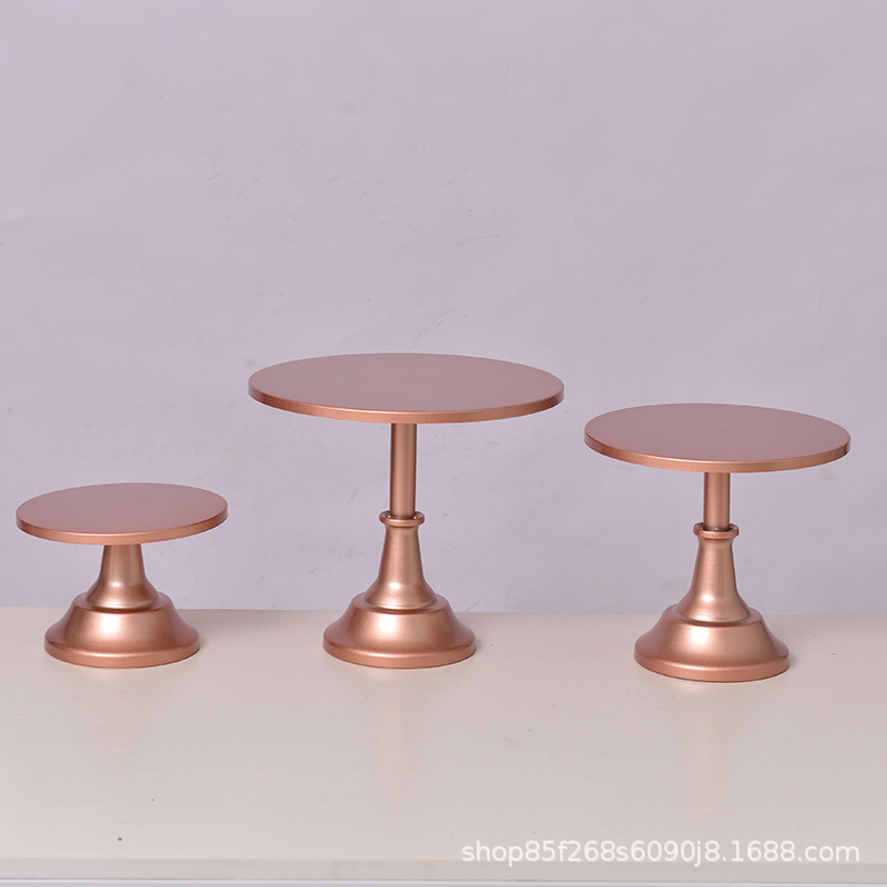 European-style metal cake rack three-piece dessert snack tall rose Golden wedding props cake tray ornaments