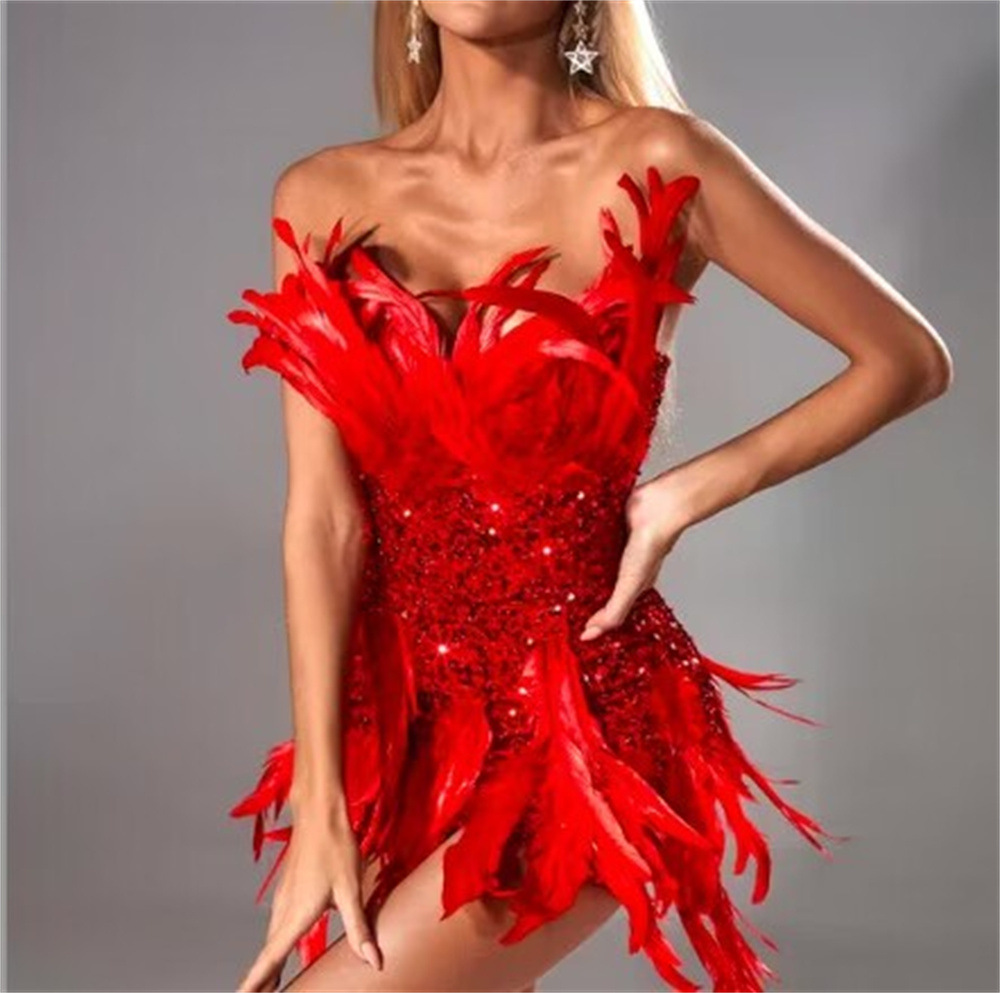 Three dimensional red festive sexy short evening dress