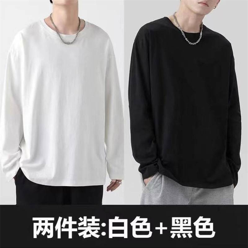Men's Solid Color Base Shirt Couple's Clothing Spring and Autumn Long Sleeve T-shirt Japanese Style Top Clothes Inner T-shirt Round Neck Sweater Men's Solid Color Base Shirt Couple's Clothing Spring and Autumn Long Sleeve T-shirt Japanese Style Top Clothes Inner T-shirt Round Neck Sweater