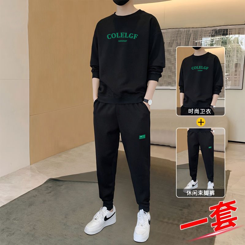 Cross-border heavyweight autumn casual sportswear set for men and teenagers, thin fleece sweatshirt and sweatpants two-piece set