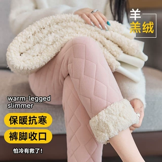 羊毛棉裤女冬季加绒加厚高腰内穿打底裤东北特厚绒裤羊羔绒保暖裤