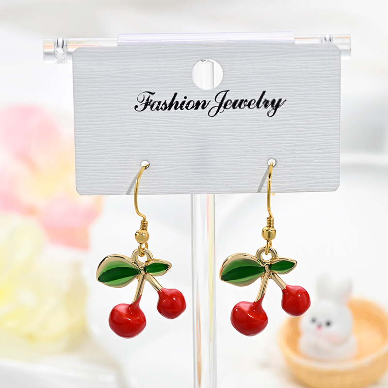 Aretes de cereza roja para mujer – colgante exquisito, fruta de imitación versátil, nuevo estilo