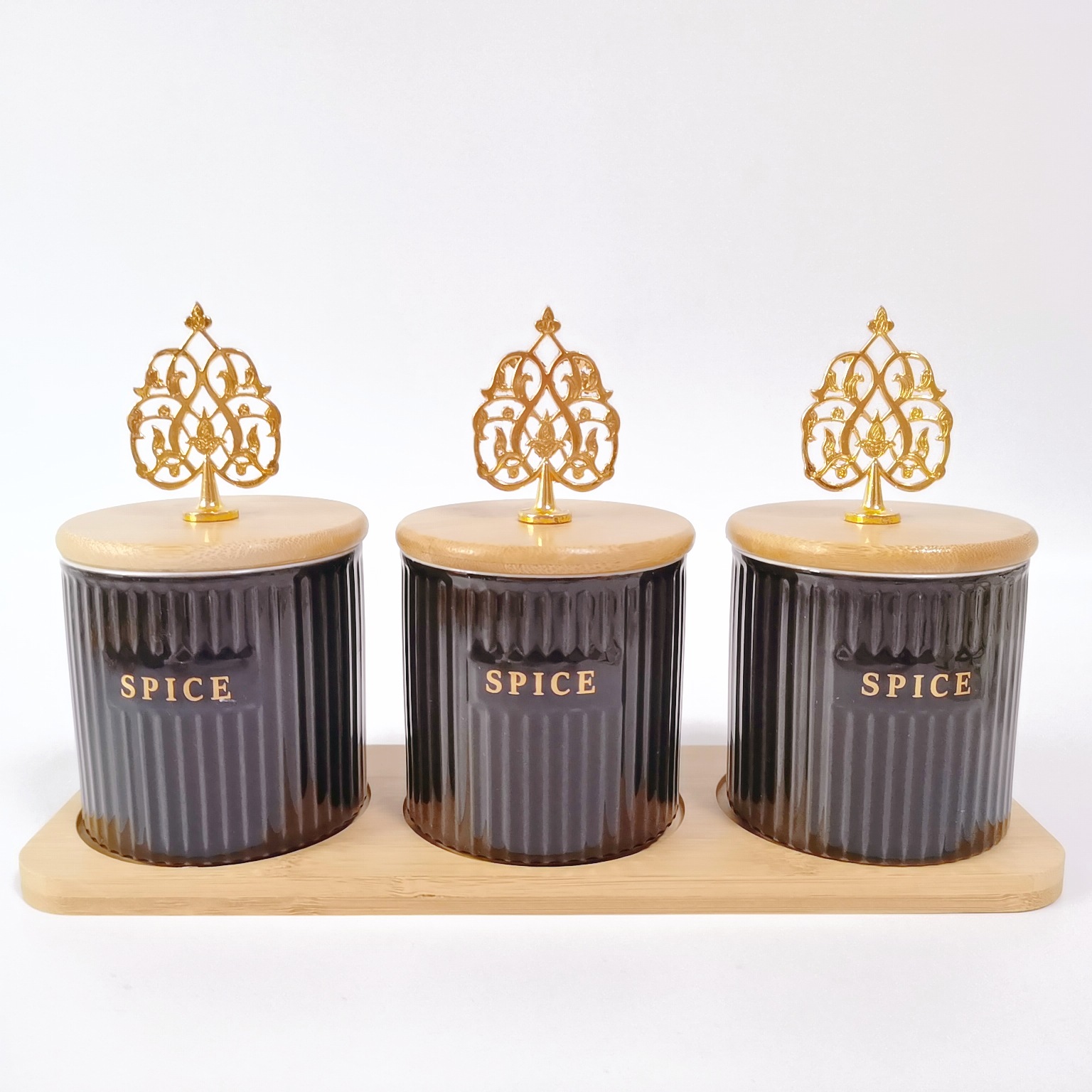 Fábrica directa de cerámica a rayas condimento tarro de almacenamiento tarro traje cocina almacenamiento tarro sal tarro hogar condimento tarro