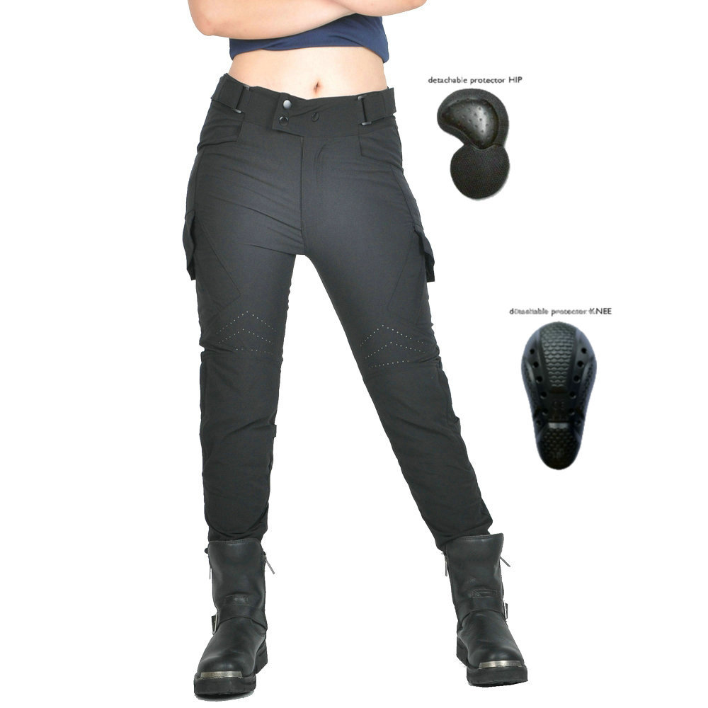 VOLERO motocicleta de verano anti-caída pantalones de ciclismo perforación transpirable ajustable de cintura alta locomotora anti-caída pantalones mujeres