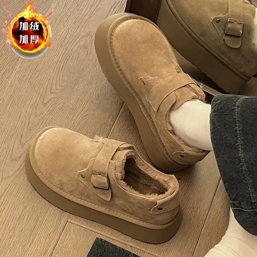 Zapatos de algodón Bocken de cuatro estaciones adicionados de vello para mujeres 2025 nuevos zapatos de nieve de patata grande y alta
