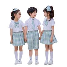 夏季新款幼儿园服短袖衬衫配格子裙水手服jk制服班服小学生校服夏