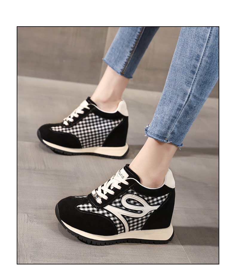 Giày sneaker nữ đế dày tăng chiều cao, phong cách thể thao giải trí — màu đen chi tiết 15