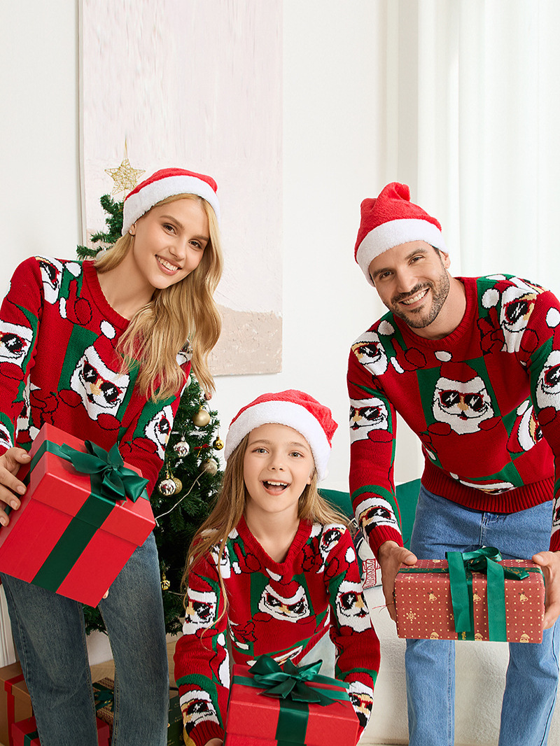 2026 pop transfronterizo Papá Noel padres e hijos Europa y América pareja de Navidad casual suéter de navidad de manga larga image 3