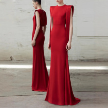跨境批发红色复古设计感晚礼服宴会气质走秀礼服主持高级感连衣裙