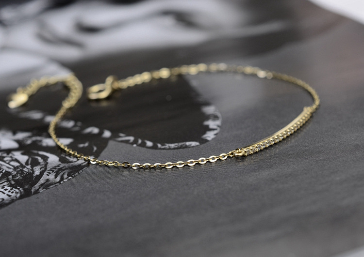 Nuovo bracciale in argento sterling placcato oro con fila di zirconi, design semplice, raffinato e ultra sottile e brillante._voghion.com