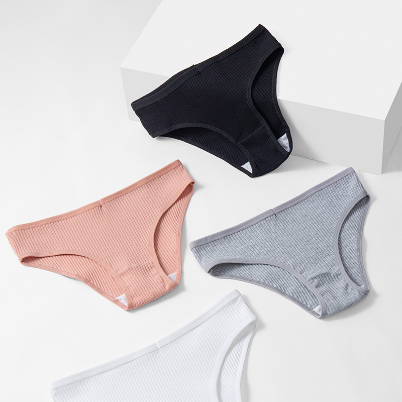 Cotton breathable ribbed ladies' triangle panties