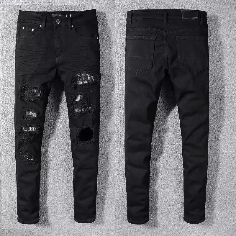High Street Ripped Rhinestone Jeans For Men Style Slim Fit Straight Leg Casual Trousers Versatile Spring Autumn Popular_viptrois.com