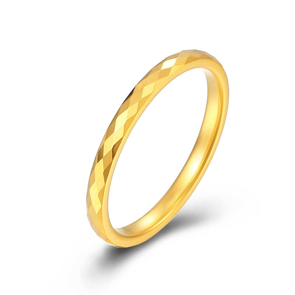 Comercio electrónico transfronterizo simple anillo de acero de tungsteno de corte de diamante estilo neutro moda apilamiento desgaste anillo liso tungsteno joyería de oro