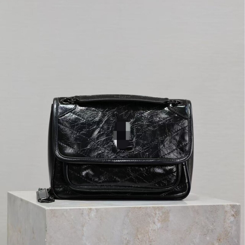 Classic Textured Ysl Niki Hobo Bag, Genuine Leather Women's Bag, Top-Grain Cowhide, Vintage Oil-Waxed Leather Bag, Versatile