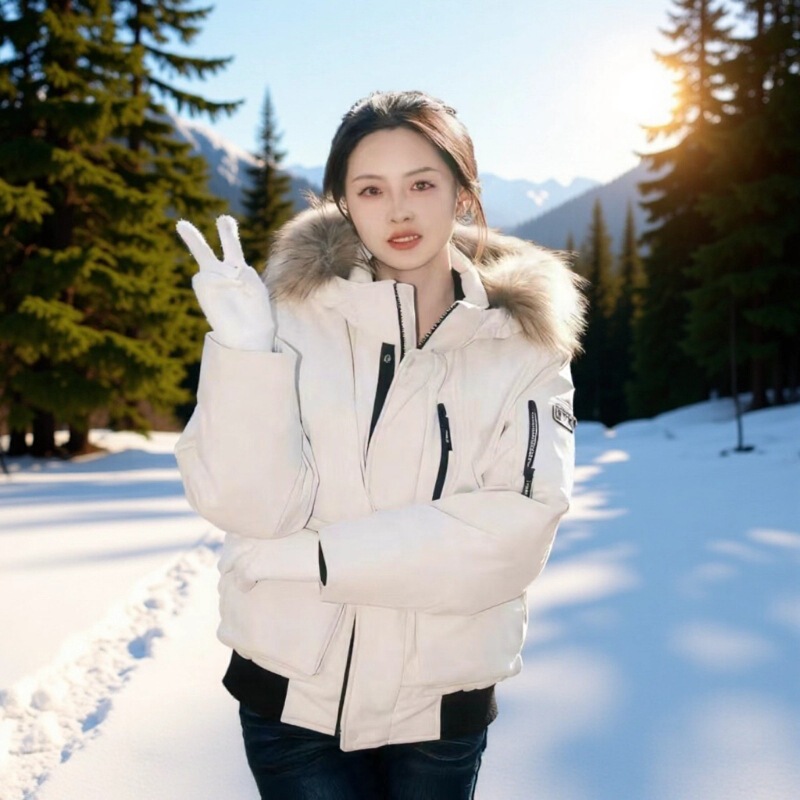 Winter New Mlb Yankees 3Rd Generation Zhang Linghe Same Style Thickeneded Hooded Fur Collar down Jacket Women's Short Warm Outerwear