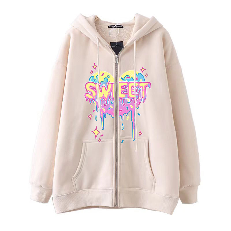 Diablo Hip-Hop Gothic Harajuku Y2K Heart-Shaped Cake sweet Print Zipper Hoodie Harajuku Coat Sweatshirt