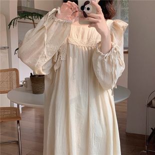 New ins Pajamas Pajamas Women's Spring and Autumn Winter 2023 Palace Japanese Style Sweet Long Solid Color Long Sleeve Home Clothes